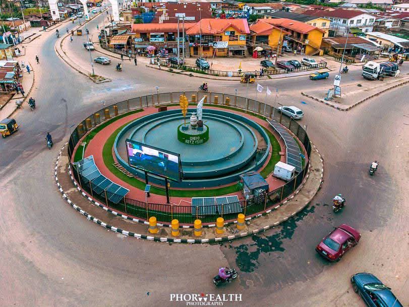 Ondo City central roundabout from above